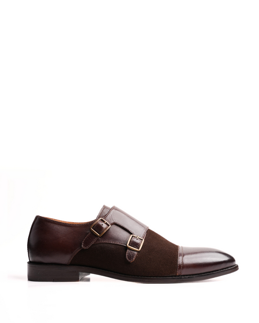 Lux Suede Combination Double Monk Strap Shoe – Brown